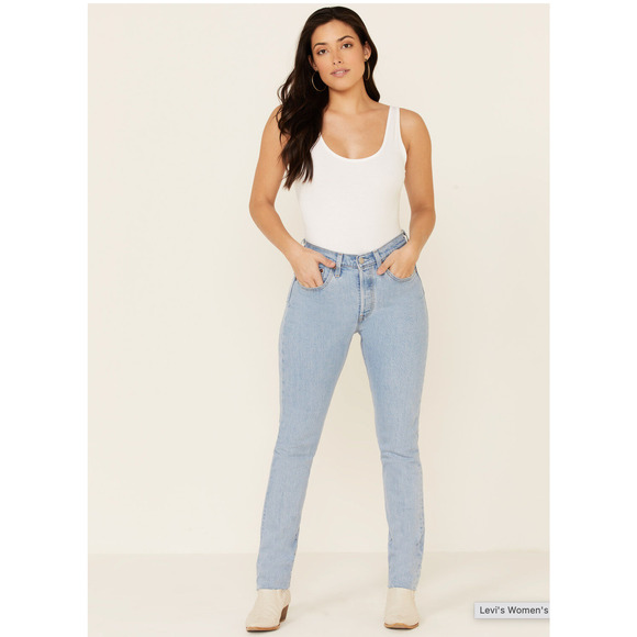 Levis 501 Jeans 31x28 Blue Denim Light Wash Button Fly Raw Hem Skinny High Rise - Picture 11 of 11